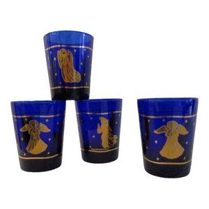Vintage Culver Cobalt Blue 22K Lowball Glasses, S/4
